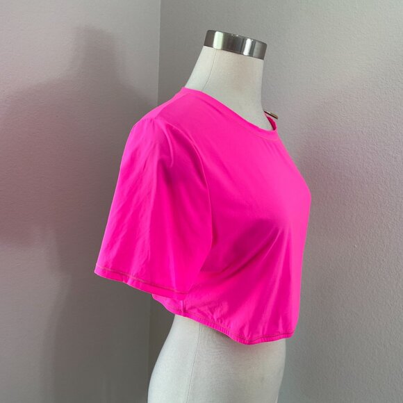Skims Womens Plus 3X Neon Pink Fits Everybody Crop Top Short Sleeve Stretch - Picture 3 of 9